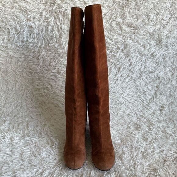 Christian Louboutin Cognac Brown Suede Wedge Boots with Fringe Size 37.5 - Picture 7 of 11